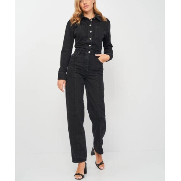 Zara The Dorian Denim Jumpsuit Black - Picture 1 of 14